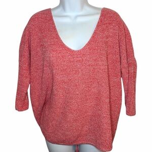 Express Red White Marled Relaxed Oversized Dolman Cotton V-Neck Sweater M